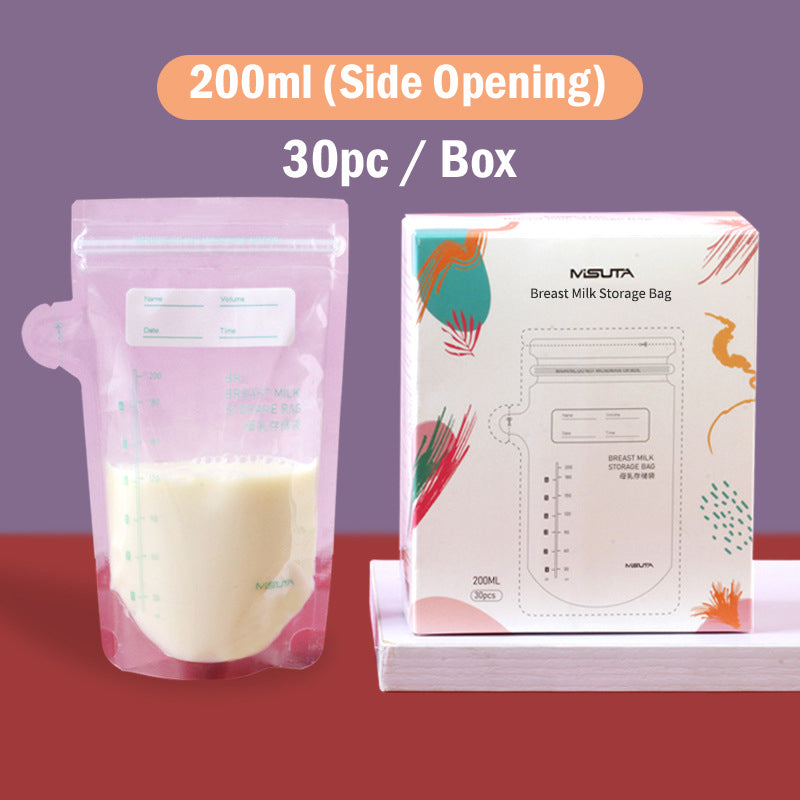 Misuta 150/200ml Breastmilk Breast Milk Storage Freezer Bags Containers with Spout Double Zipper BPA Pre-Sterilised Leakproof