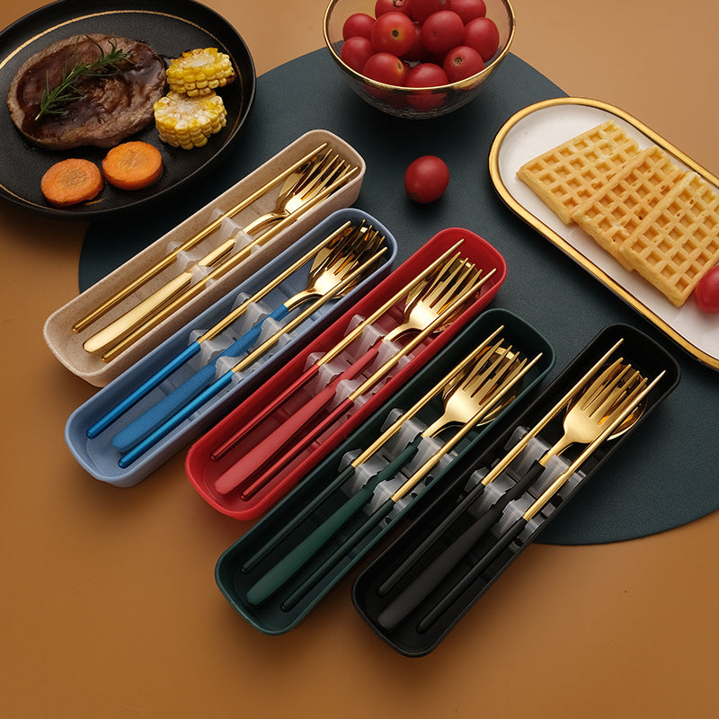 304 Stainless Steel Luxury Portable Cutlery Set Chopsticks Spoon Fork Case Korean Tableware Utensils Kitchen Accessories