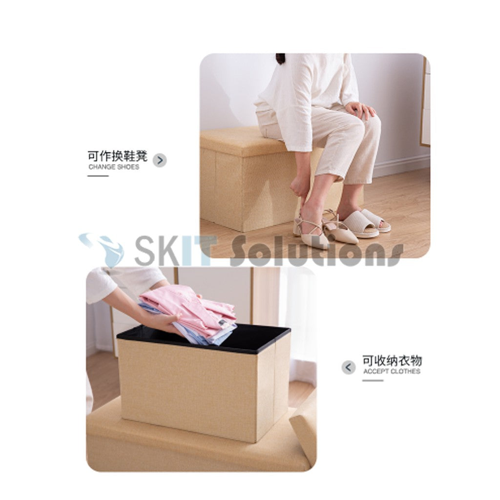 Ottoman Fabric / Leather Storage Box Foldable Sofa Seat Stool Organizer Bench Home Living Space Saving Organiser