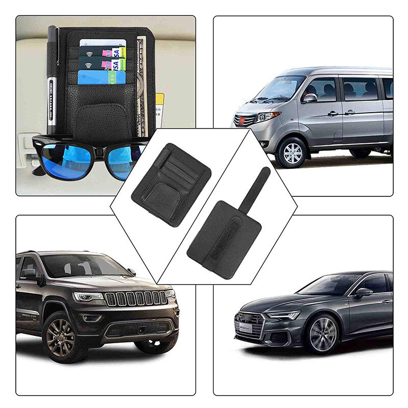 Car Sun Visor Organizer PU Leather Card Glasses Pen Holder Auto Sunvisor Interior Storage Pocket