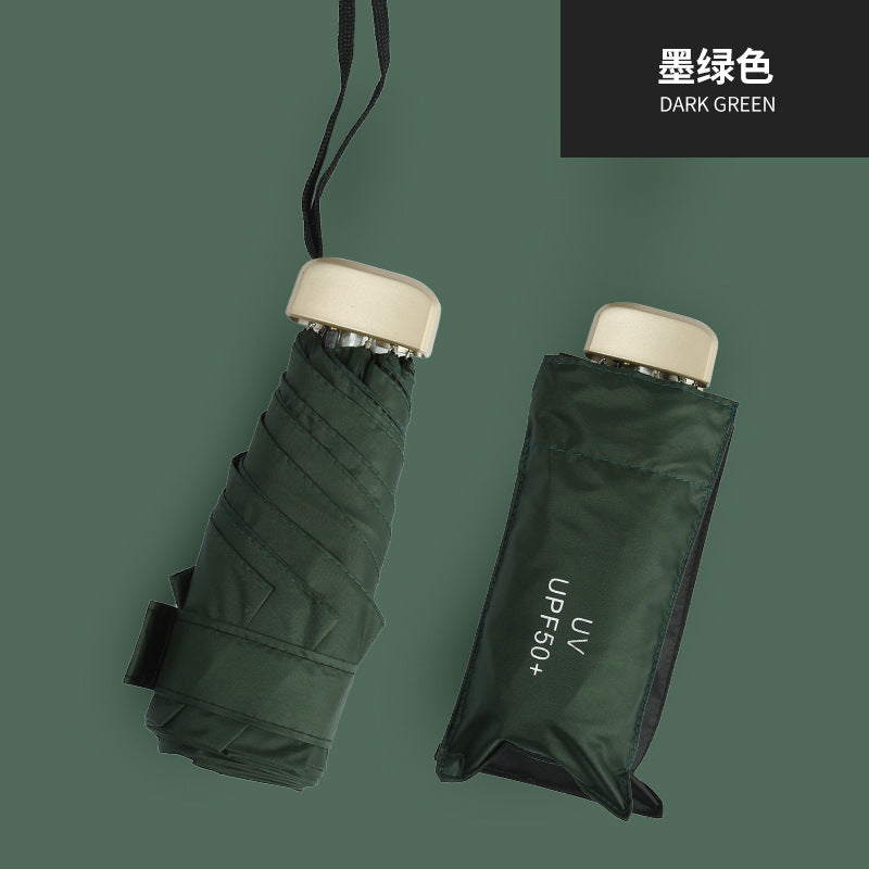 Mini Pocket Folding Tiny Umbrella Light Weight 5 Fold 6 Ribs Anti UV Coating Protection UPF50+ Windproof WaterProof