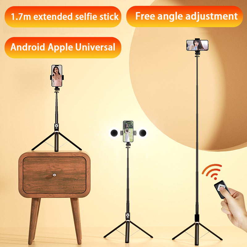 170cm 360° Rotation Wireless Selfie Stick Tripod Monopod with Single/Double Fill Light+Bluetooth Remote Control+Phone Stand Holder