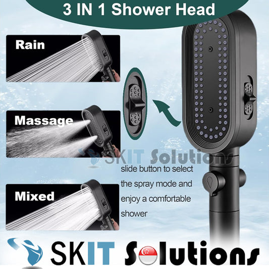 3 Mode High Pressure Shower Head Eco Water Saving Adjustable ShowerHead One-Key Stop Spa Massage Bathroom Accessories