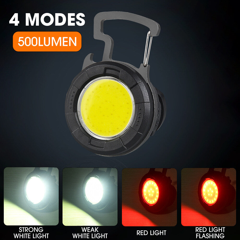 Round Mini LED Flashlight Portable USB Rechargeable Work Light 500 Lumens Bright Keychain Light Small Pocket Flashlights