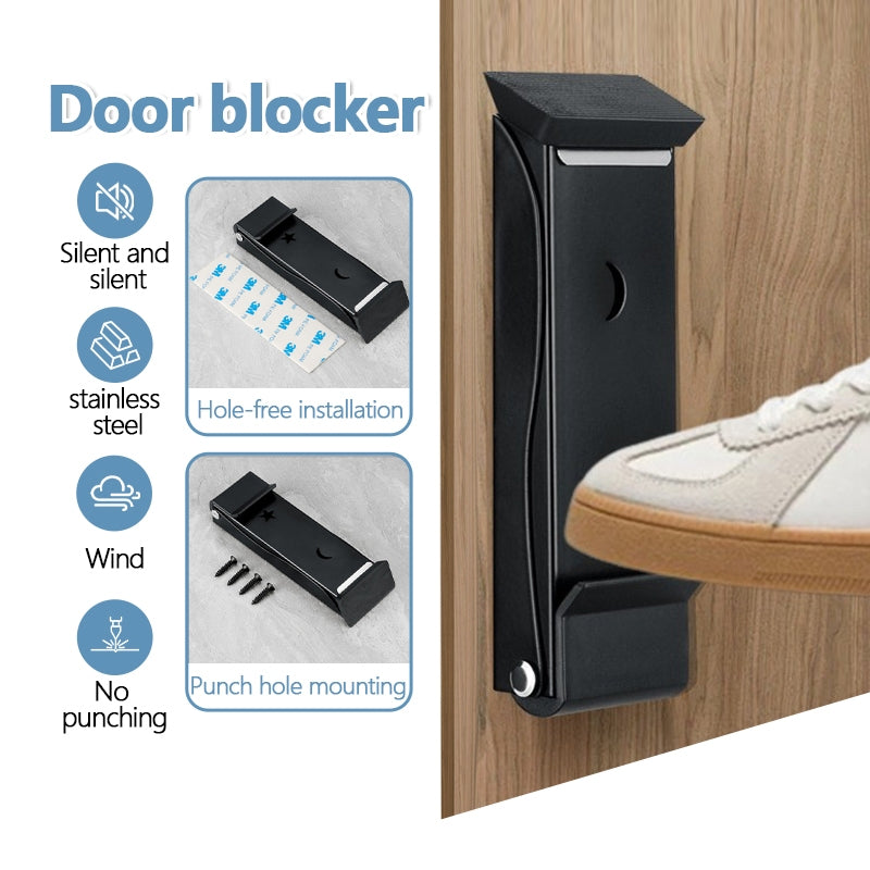 Aluminum Alloy Door Stopper Hand Foot Step Blocker Windproof Anti-Pinch No Drill Silent Non-Slip