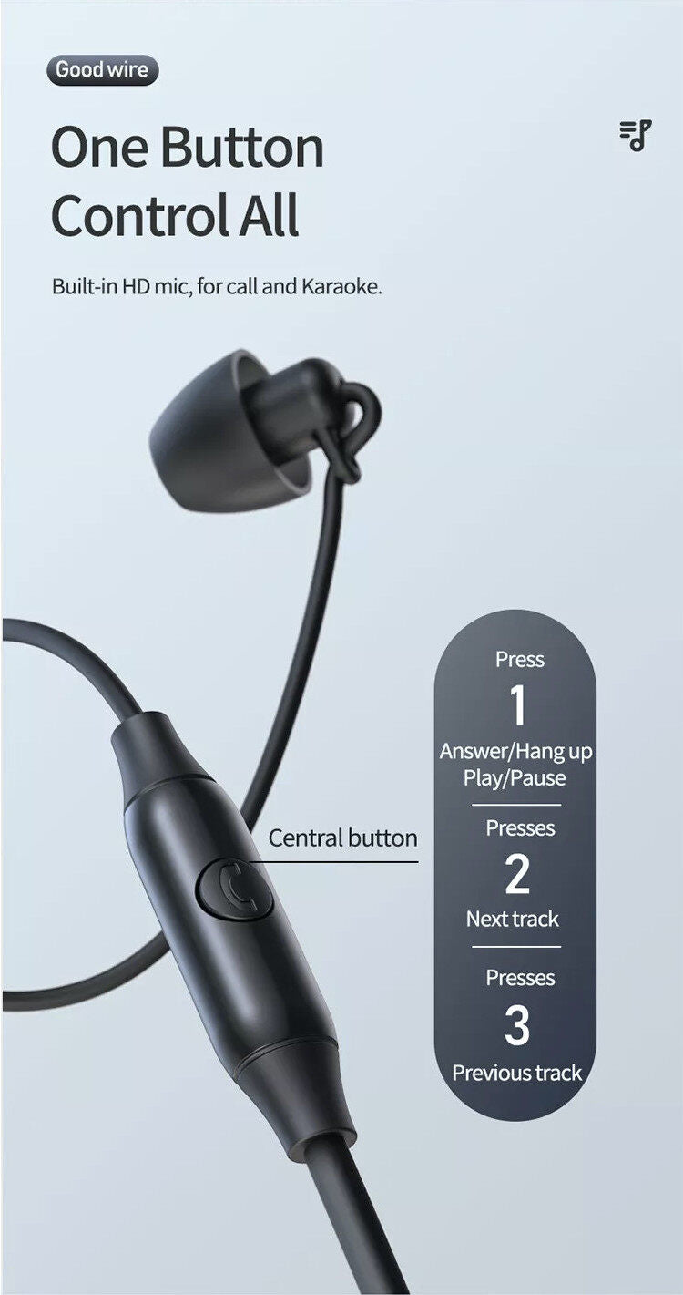 Remax RM-208A Type-C Sleep Wired Earphone USB-C In-Ear Microphone HD Music Call for Mobile Phones