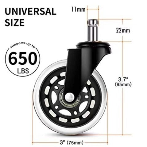 3 Inch Office Chair Wheels 5PCS Silent Heavy Duty Rubber Roller Replacement Universal Caster Swivel