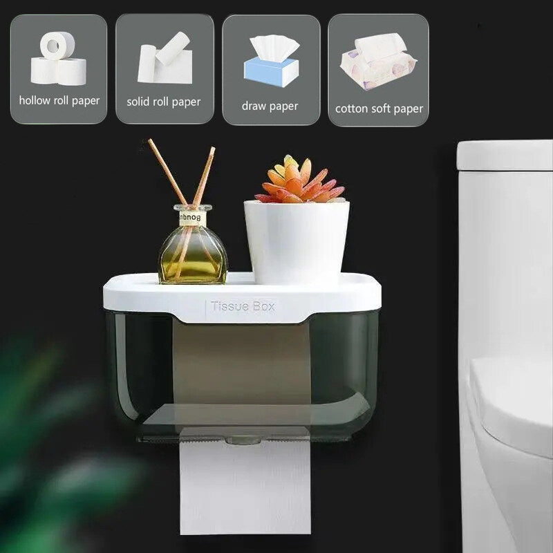 Wall Mounted Tissue Holder Punch Free Waterproof Toilet Roll Box Paper Storage Bathroom Accessories
