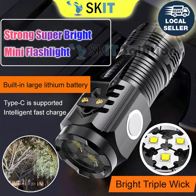 Three Eyed Mini Flashlight Rechargeable Magnetic Clip Torchlight Camping Flash Torch Light Bright
