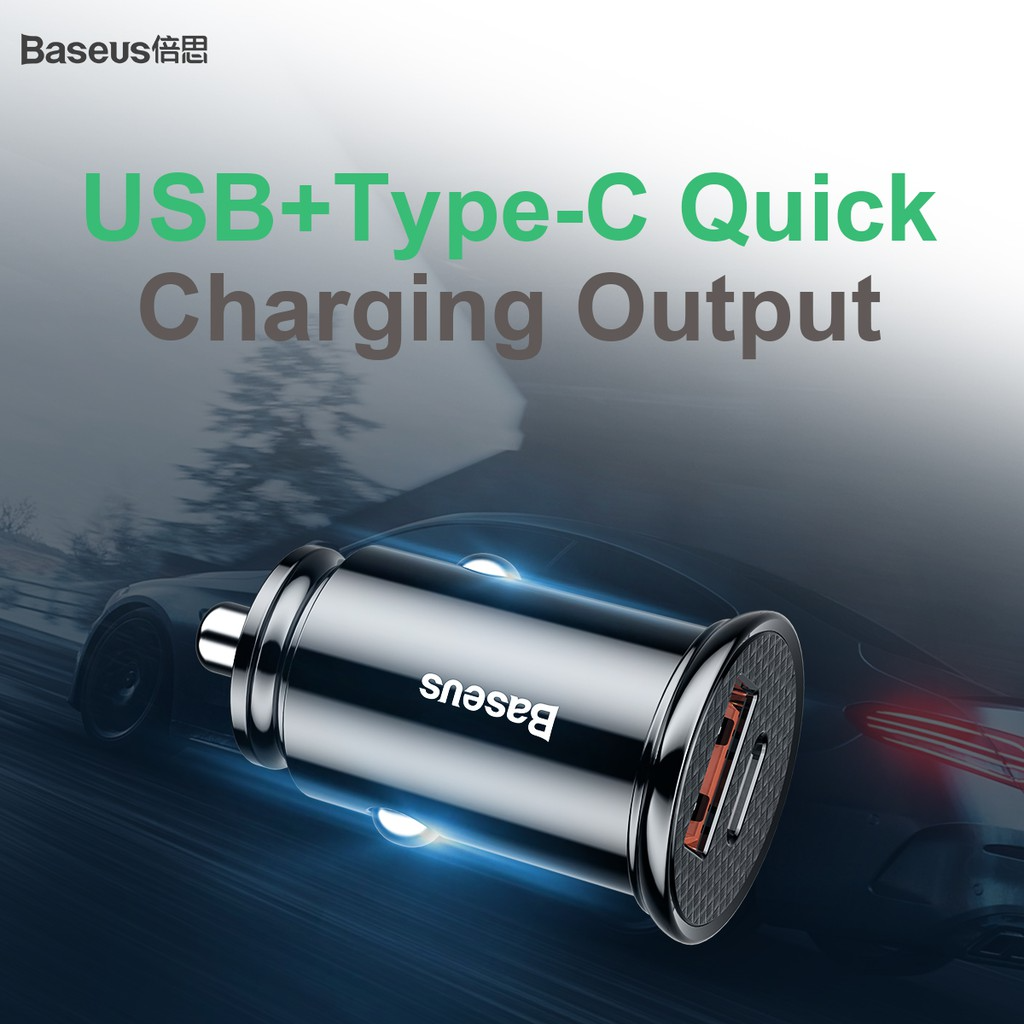 Baseus 30W Quick Charge Type C PD3.0 + QC4.0 USB Car Charger Supercharge SCP QC3.0 QC Fast PD USB C Car Charging Charger