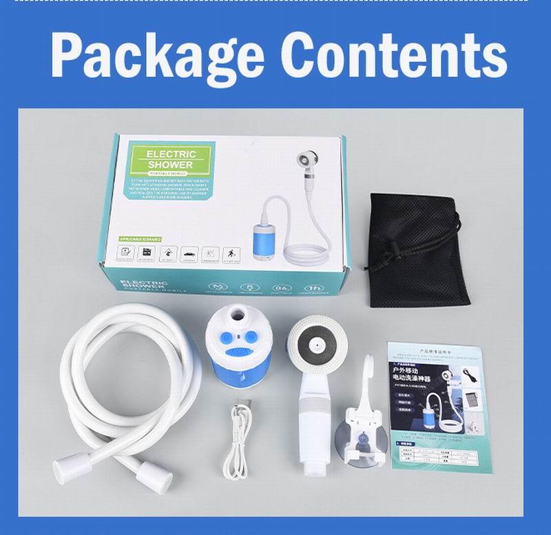 Portable Electric Shower Pump Set for Camping Outdoor Head Sprayer Pump Water from Bucket for Traveling Gardening Pet Cleaning