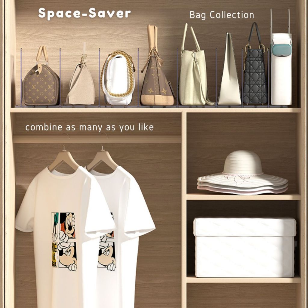Adjustable Closet Bag Book File Organizer Dividers Purse Handbag Storage Box Rack Partition