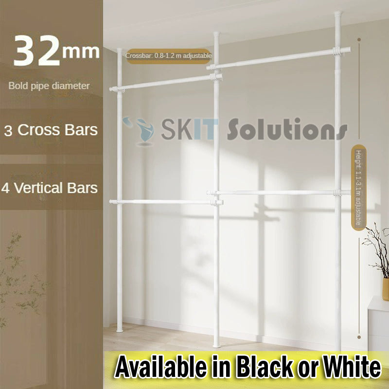 Standing Clothes Rack Adjustable Floor to Ceiling Space-Saving Hanging Pole Heavy-Duty DIY Wardrobe