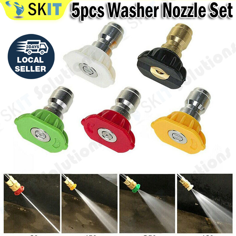 5pc High Pressure Washer Nozzle 1/4" Quick Connect Set for Jet Water Spray Gun Kit Car Wash Cleaning