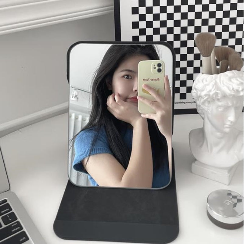 Foldable PU Leather Makeup Mirror Desktop Portable Pocket Cosmetic Travel Vanity Rounded Corner