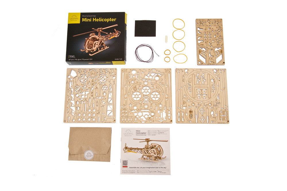 Ugears Mini Helicopter 3D Mechanical Model Wooden Puzzle DIY Kits