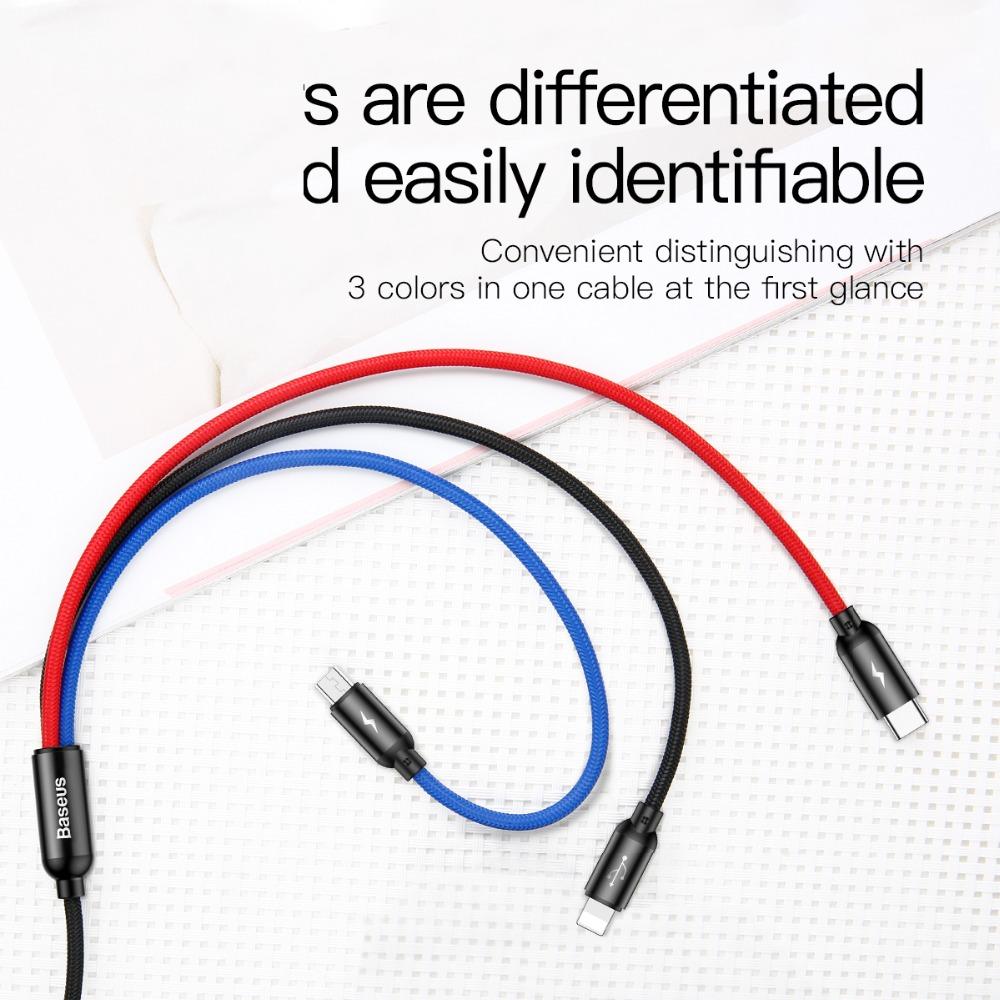Baseus Three Primary Colors 3-in-1 Cable 30cm / 1.2 Meters 3.5A Quick Charging USB Cable For iP + Micro + Type-C