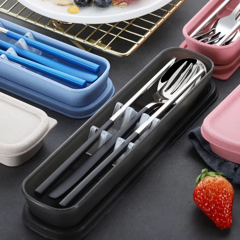 304 Stainless Steel Luxury Portable Cutlery Set Chopsticks Spoon Fork Case Korean Tableware Utensils Kitchen Accessories