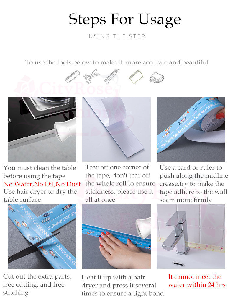 PVC Waterproof Self-Adhesive Sealing Wonder Tape Strip for Bathroom Bathtub Toilet Washing Basin Wall Kitchen Sink Stove Edge Countertop Floor Caulk