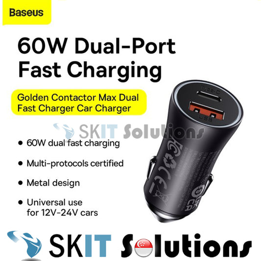 Baseus Golden Contactor Max Dual Fast Charger Car Charger U+C 60W High Power USB + Type C