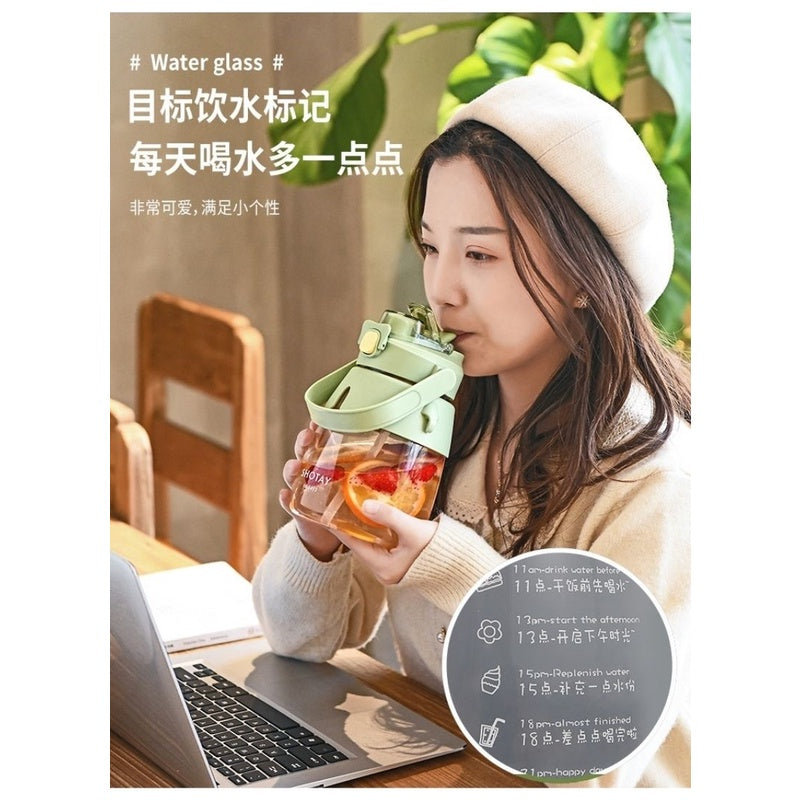 Tritan BPA Free 1000ml Hot Cold Drinking Water Bottle Large Cute Kawaii with Dual Spout-Direct/With Straw Spout 大肚杯
