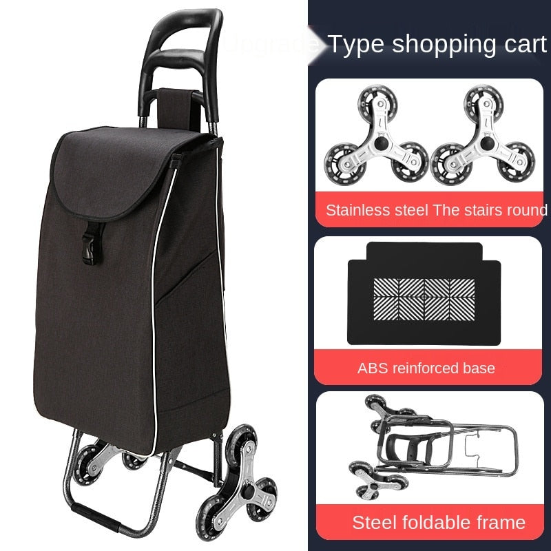 UPGRADED Oxford Cloth Trolley Cart Foldable Shopping Trolley Bag with Wheels Detachable Casing Push Cart Carrier Market