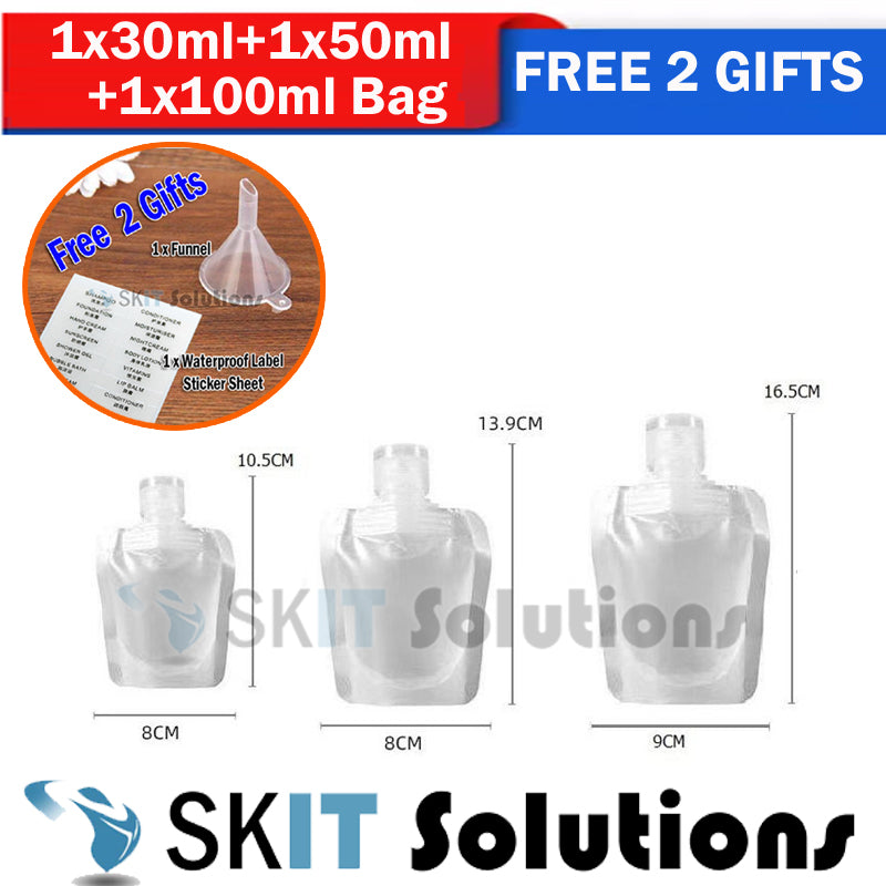 Travel Sub Bag Clamshell Packaging Bottle Container Liquid Sanitizer Lotion Shampoo Makeup Cosmetic Free Funnel Label