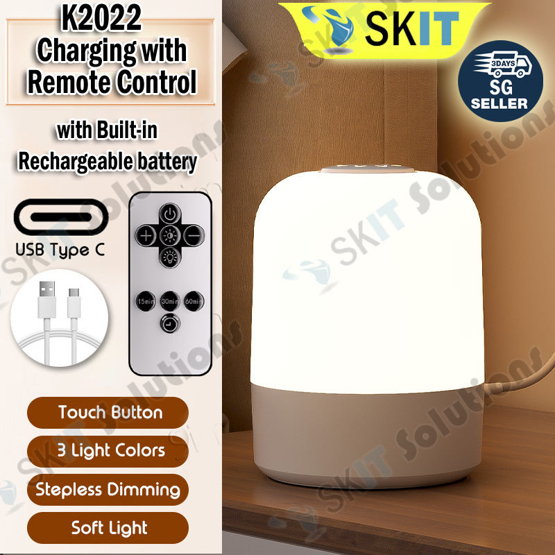 Mini Canister Night Light with Clock Remote Bedside Sleep Touch LED Table Lamp Rechargeable Type-C