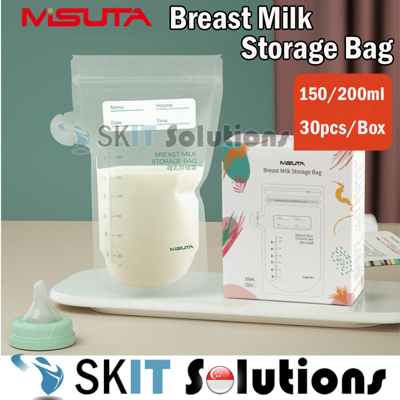 Misuta 150/200ml Breastmilk Breast Milk Storage Freezer Bags Containers with Spout Double Zipper BPA Pre-Sterilised Leakproof