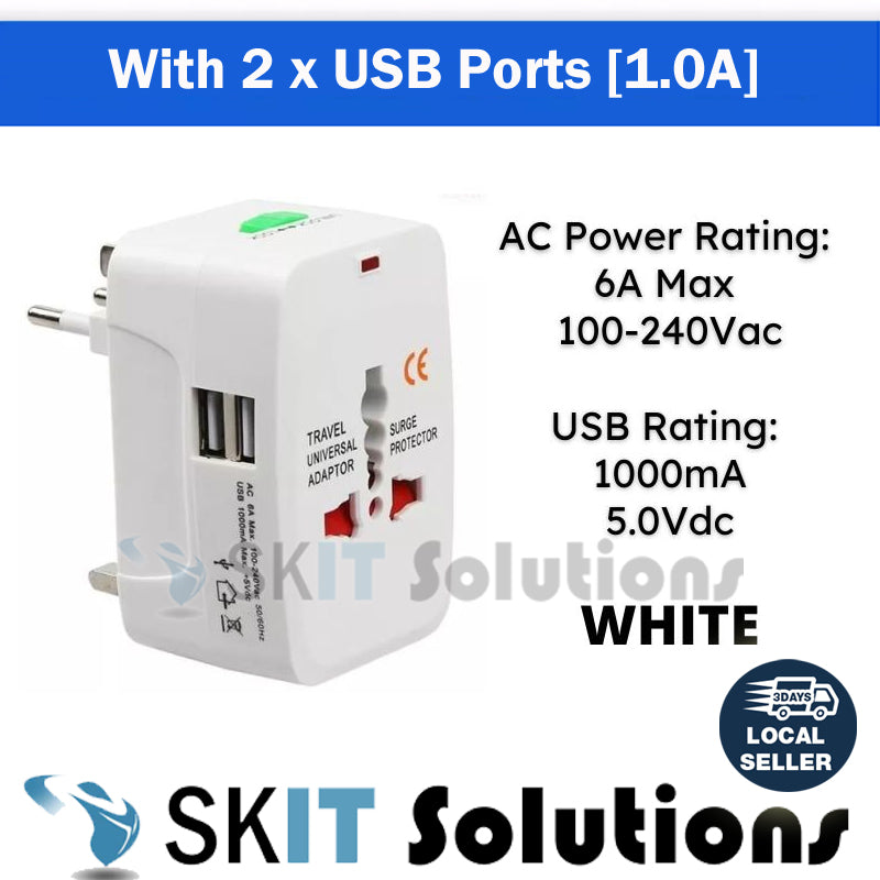 Universal / International / Worldwide Travel Adaptor All-In-One with USB / Type-C Charging Ports
