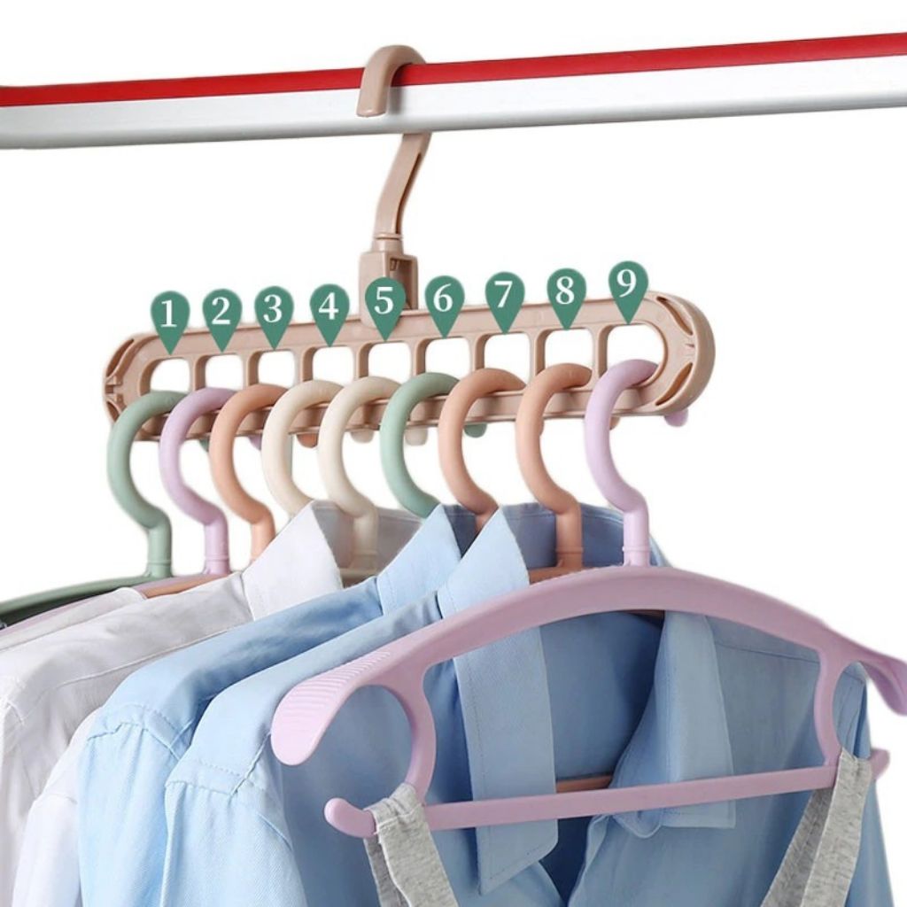 9-Hole Magic Clothes Hanger Foldable Space Saving Wardrobe Closet Organizer Anti-Slip - 5 Colors