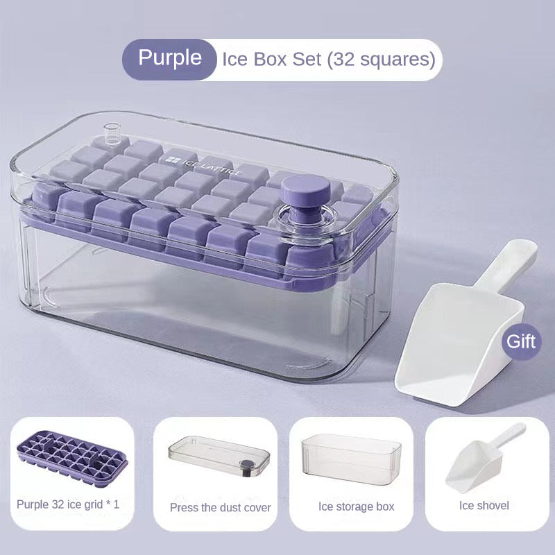 Ice Making Box Ice Cube Maker Tray Ice-Making Mould Storage Box Tool Gadget One Click Demolding Stackable Ice Grid Mold