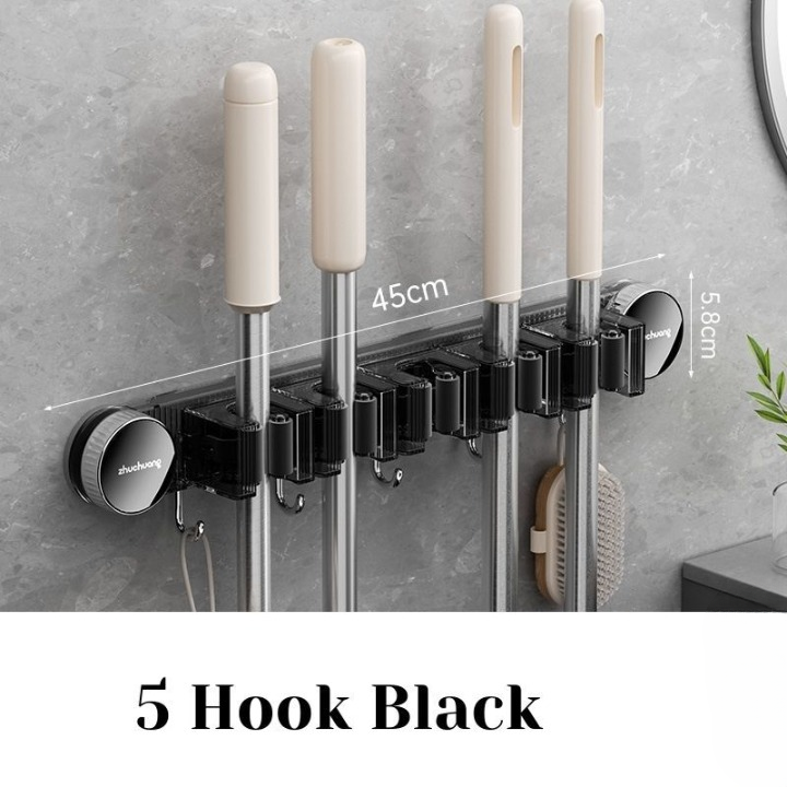 Suction Cup Broom Holder Wall Mounted No Drill Mop Brush Hanger Bathroom Storage Hook Cleaning Tool