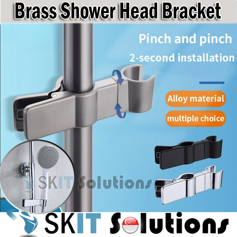 Chrome-Plated Brass Shower Head Rail Bracket Adjustable Bathroom Accessories Universal Showerhead Slider Holder No Drill