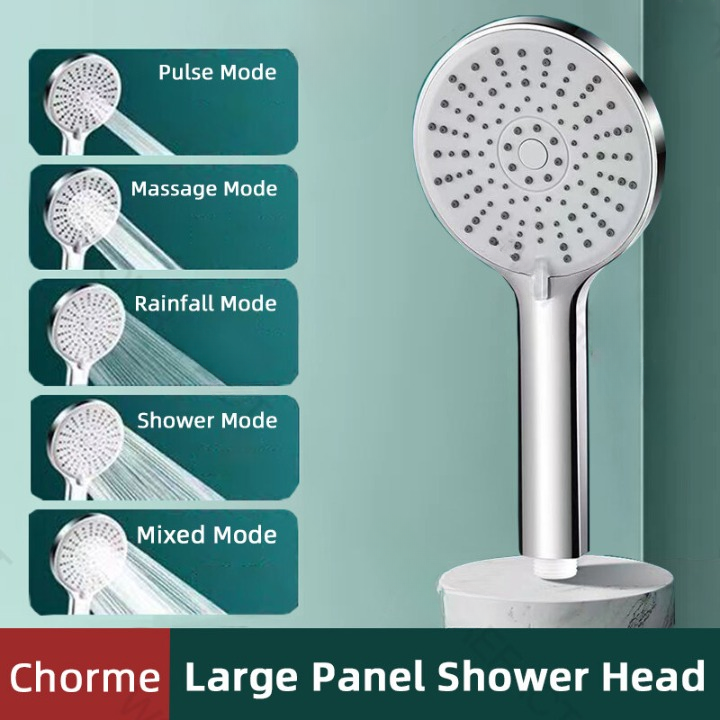 12cm Large Panel 5 Mode High Pressure Shower Head Water Saving Adjustable Massage Gears Showerhead Powerful Pressurized