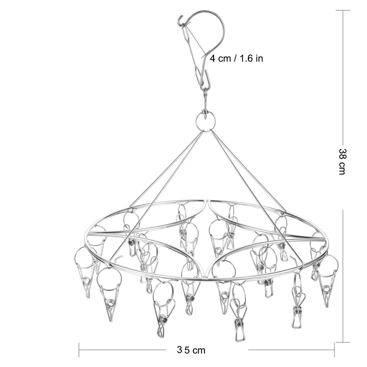 SUS304 Round Stainless Steel Hanger 20 Clips Peg Windproof Rust-Proof Laundry Sock Drying Rack Hanging Organiser Balcony