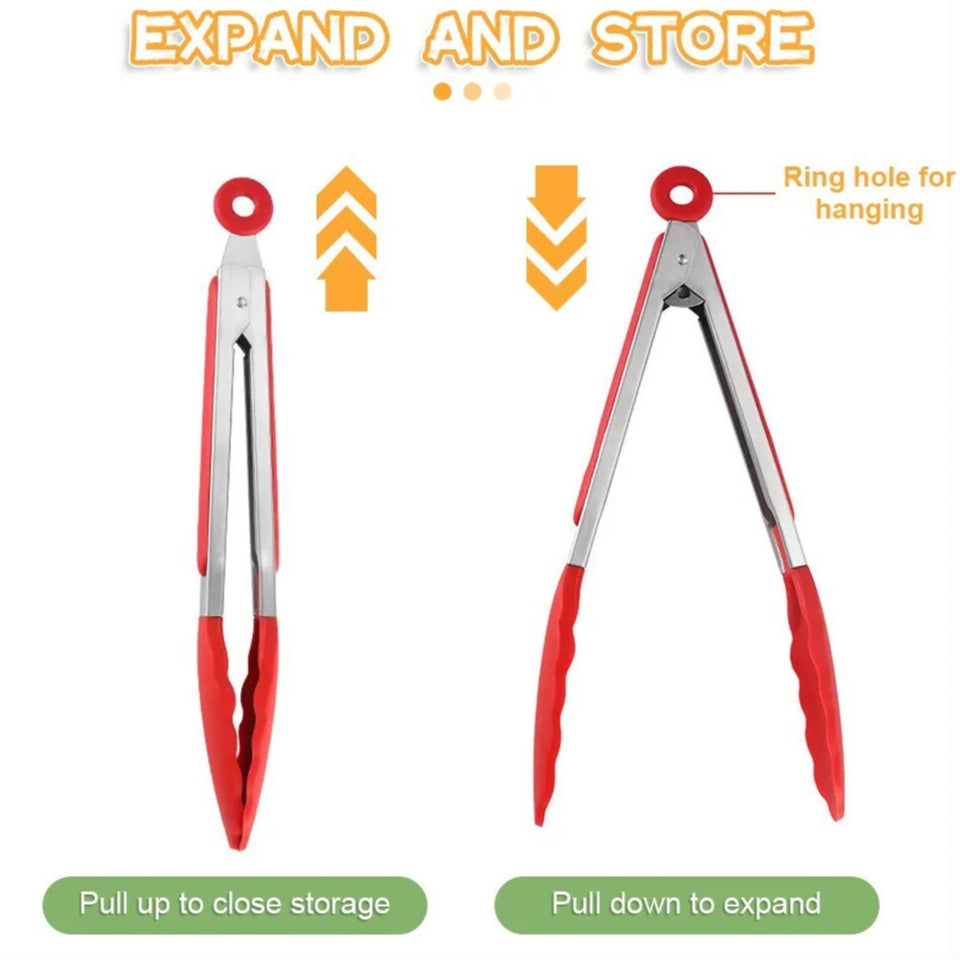 7/9/12 Inch Silicone Stainless Steel Food Tong Non Slip Heat Resistant BBQ Grill Salad Kitchen Tongs