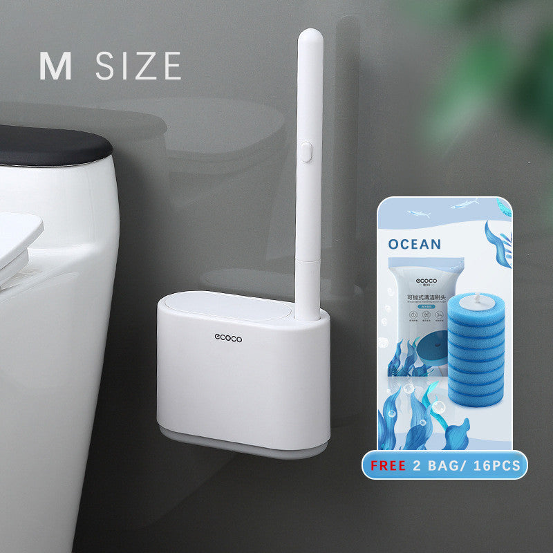 ECOCO Disposable Toilet Brush Set Wall-Mounted No Drilling 360° Cleaning Free Refill Head Storage