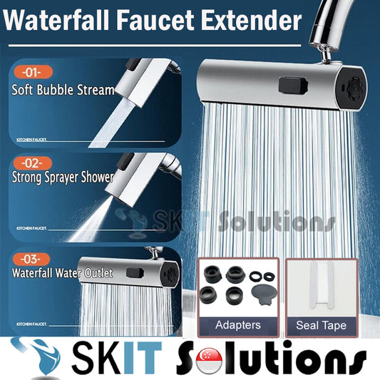 360° Rotate Tap Waterfall Faucet Aerator Extender with 3 Mode Kitchen Bathroom Splash Filter Nozzle Spray Head Water Saving