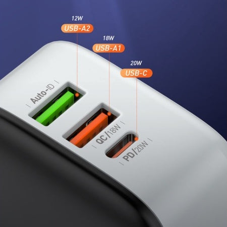 LDNIO 3-Port 32W Fast USB Wall Charger QC3.0 & PD A3513Q 1 USB-C & 2 USB-A with FREE USB Type-C Cable