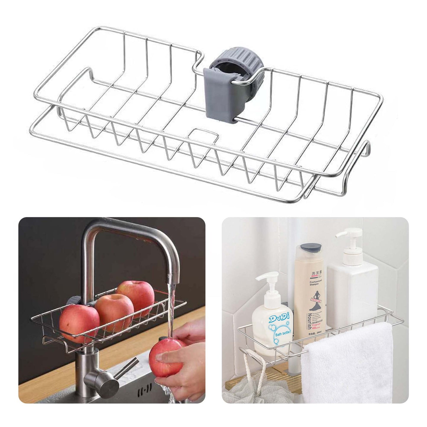 Faucet Rack Storage Rack Stainless Steel Drain Basket Heavy Duty Kitchen Sink Organizer Over Hanging Sponge Holder