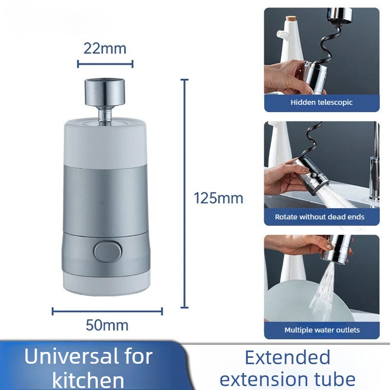 30cm Hidden Retractable Kitchen Faucet Extender 360° Rotating Telescopic 2 Mode Pull Out Sprayer Tap