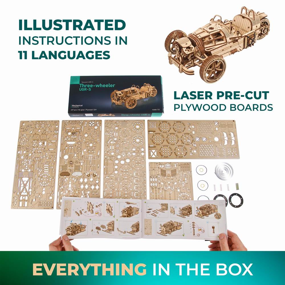 Ugears Three-Wheeler UGR-S 3D Mechanical Model Wooden Puzzle DIY Kits
