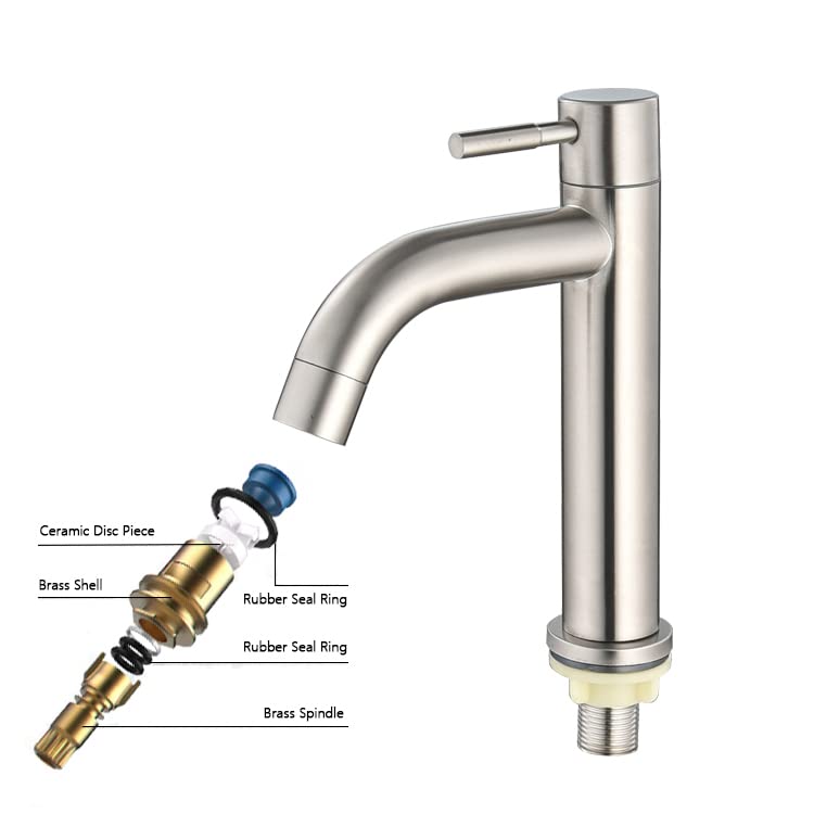 Short / Tall SUS304 Stainless Steel Toilet Wash Basin Faucet Cold Water Tap Household Under Table Bathroom Cabinet Washbasin Sink