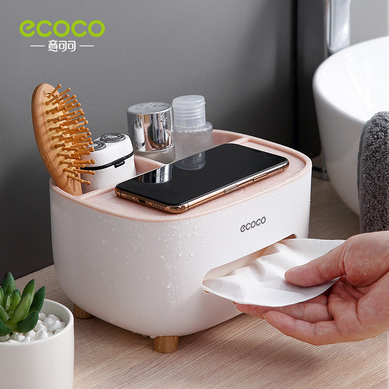 ECOCO Desktop Tissue Box Organizer Multi-function Toilet Paper Towel Storage Holder Dispenser Bathroom Accessories Remote Control