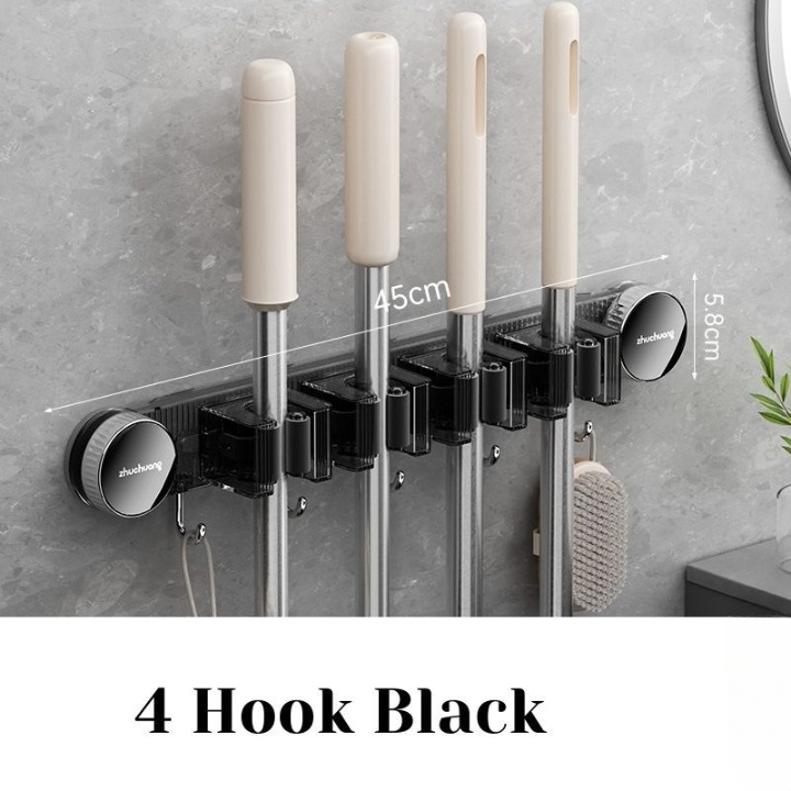 Suction Cup Broom Holder Wall Mounted No Drill Mop Brush Hanger Bathroom Storage Hook Cleaning Tool