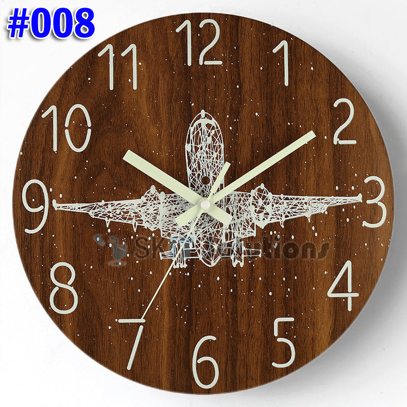 12 Inch Luminous Minimalist Designer Wooden Quartz Wall Clock Dark Glowing Silent Non-Ticking
