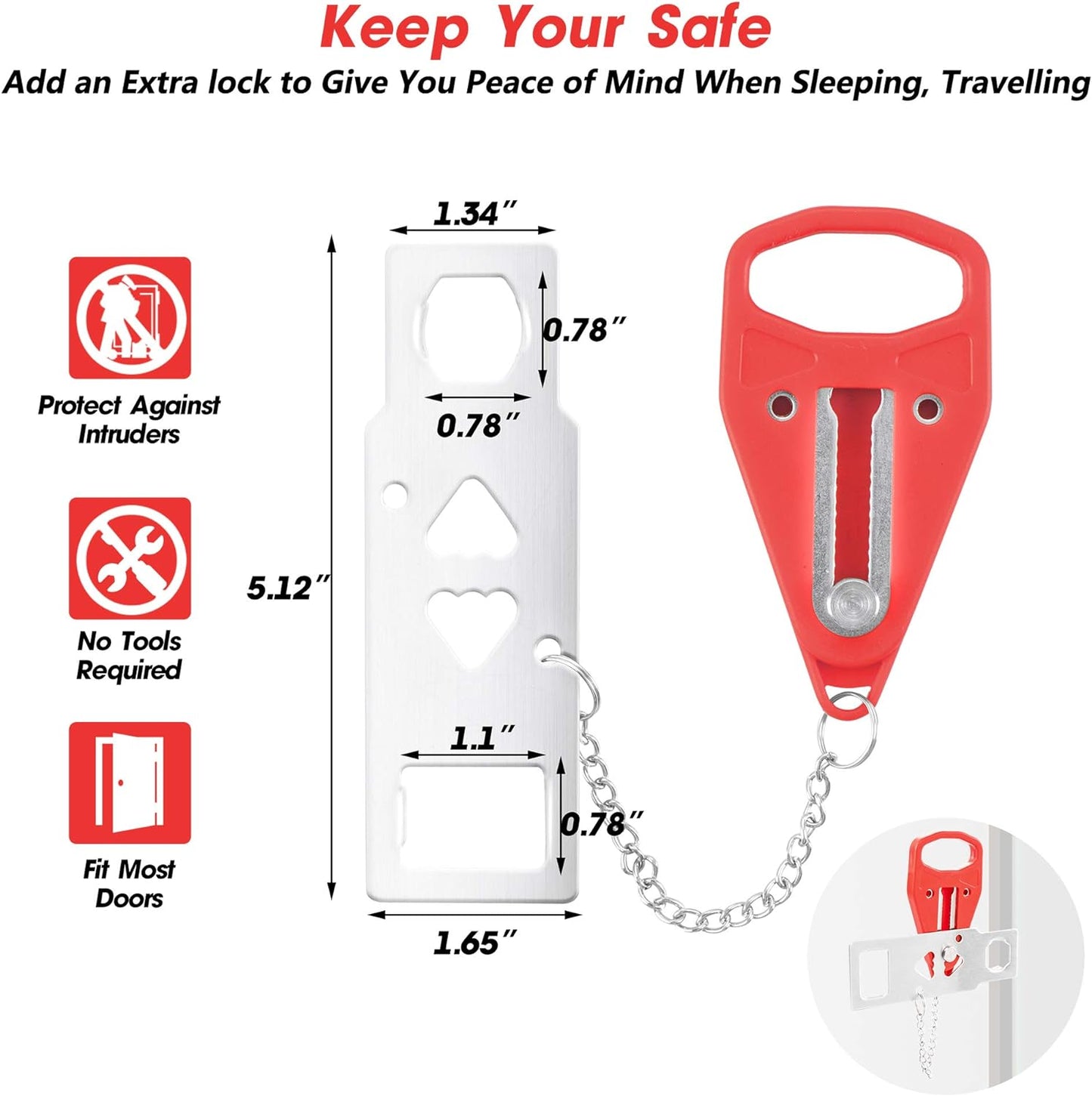 Portable Travel Door Lock Home Security Keypad Lockdown Locker Door Stopper Anti-Theft for Safety Privacy Hotel Home