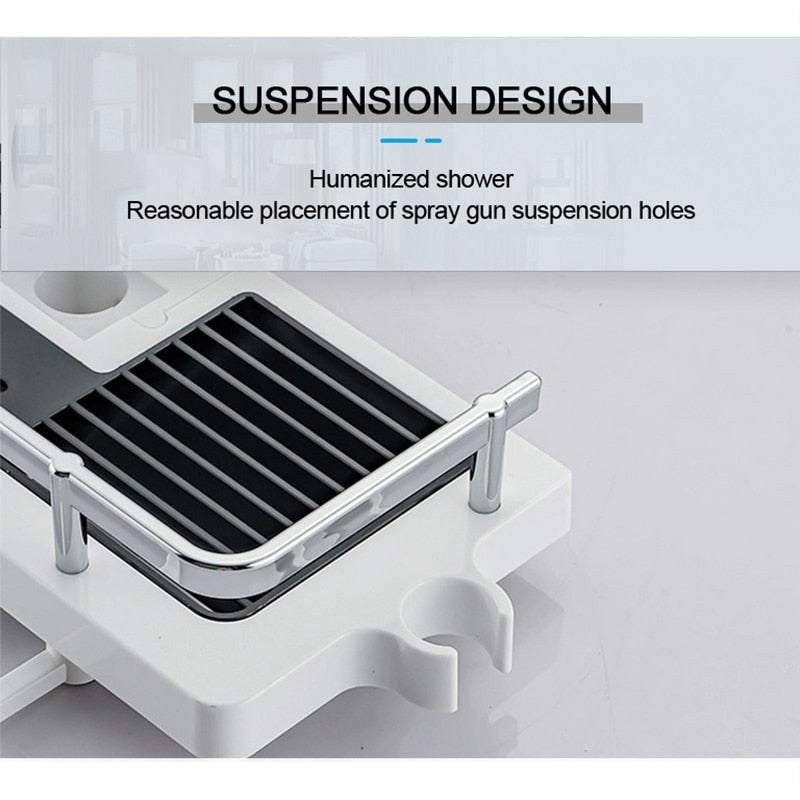 Shower Rack Storage Holder Bathroom Shelf Pole Shelves Shampoo Tray Stand Lifting Rod Head Organizer No Drill Hole