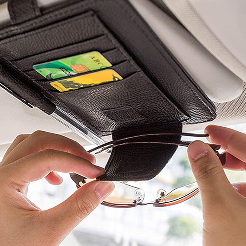 Car Sun Visor Organizer PU Leather Card Glasses Pen Holder Auto Sunvisor Interior Storage Pocket